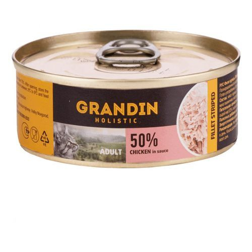 Grandin Holistic Влажный корм (консервы) для взрослых кошек, курица в ...