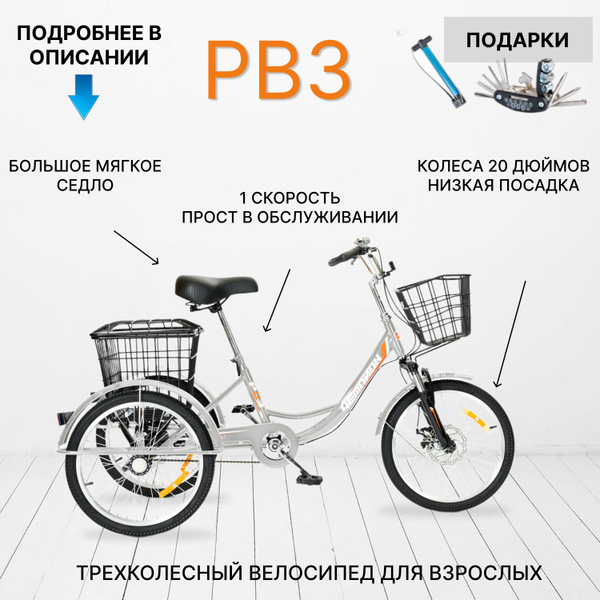 Трехколесный велосипед для взрослых РВЗ Чемпион серебро 20 кол - купить ...