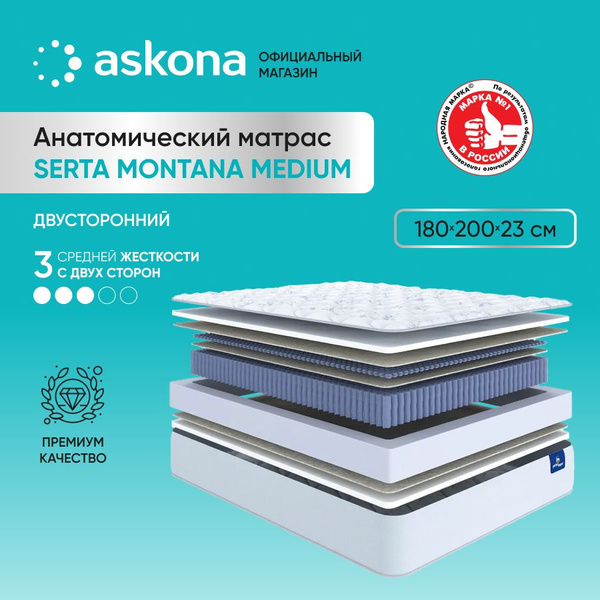 Матрас ASKONA AskonaSerta Montana Medium, Независимые пружины, 180 ...