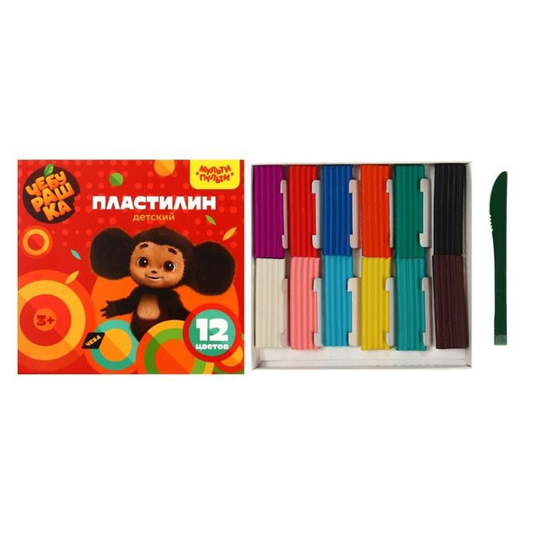Пластилин Мульти Пульти "Чебурашка", 12 цветов, 180 г, со стеком ...