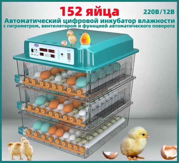 Полностью автоматический инкубатор, 152 яйца, двойное питание 220 В/12 ...