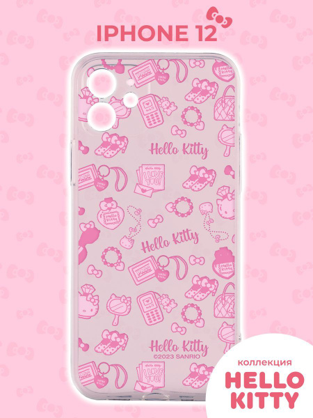 Чехол на IPhone 12 / Айфон 12 с принтом Hello Kitty, розовый, детский ...