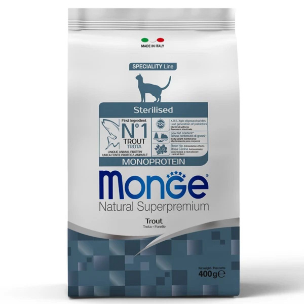 Monge Корм сухой для стерилизованных кошек с форелью, 400 г - купить с ...