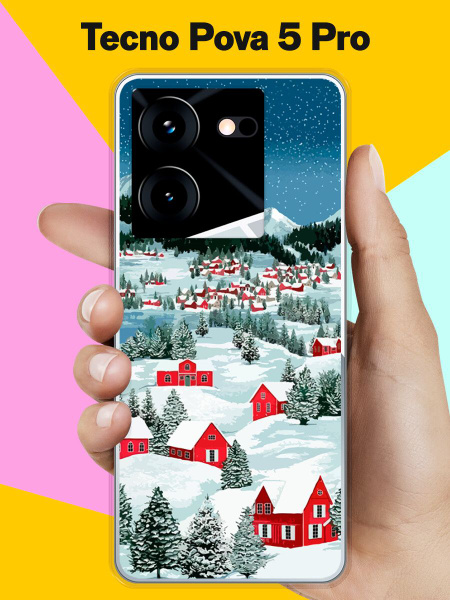 Новогодний чехол на Tecno Pova 5Pro Рождественский пейзаж / для Техно ...
