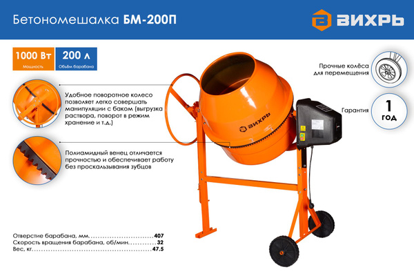 Бетономешалка БМ-200П Вихрь, арт. 74/1/17 - купить с доставкой по ...
