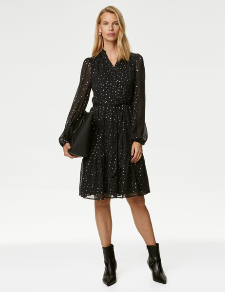 Marks and Spencer Мини-платье с V-образным вырезом и длинными рукавами ...