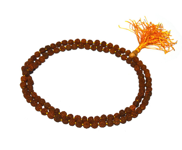 Четки из рудракши, 108 бусин, 9 мм (желтая кисточка, узелки между бусин ...