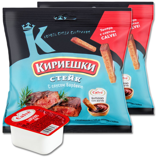 Сухарики ржаные Кириешки "Стейк" с соусом барбекю, 60 г, 2 шт. - купить ...