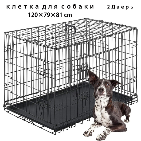 Складная клетка для собак 6, 2 двери, 93x61x71 см черная - купить с ...