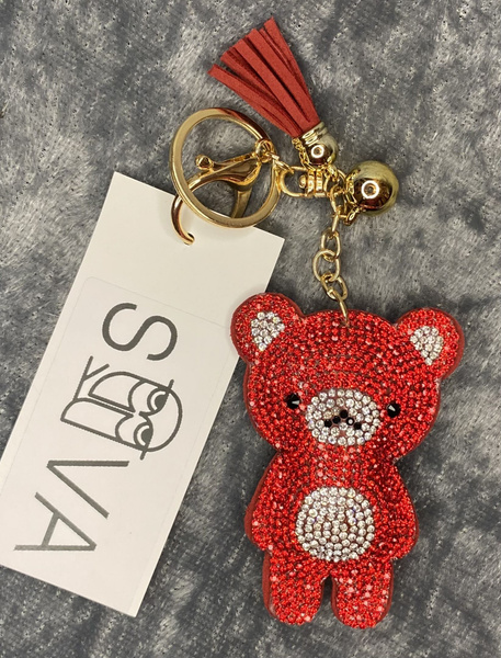 Брелок красный мишка из страз / брелок из экокожи / брелок на сумку ...