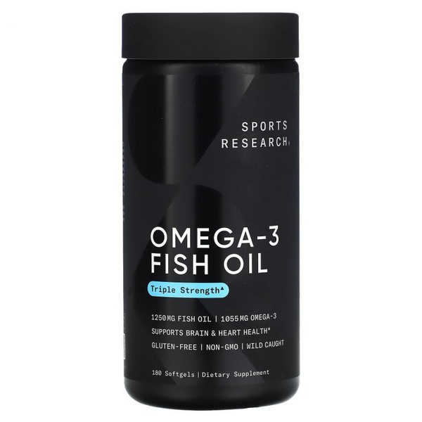 Omega-3 Fish Oil, Омега 3 Sports Research Triple Strength, 180 Softgels ...