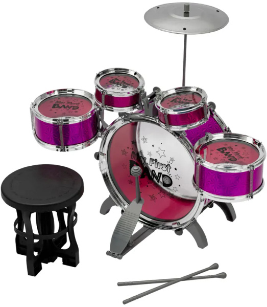 Детская барабанная установка красная со стульчиком / Музыкальный ...