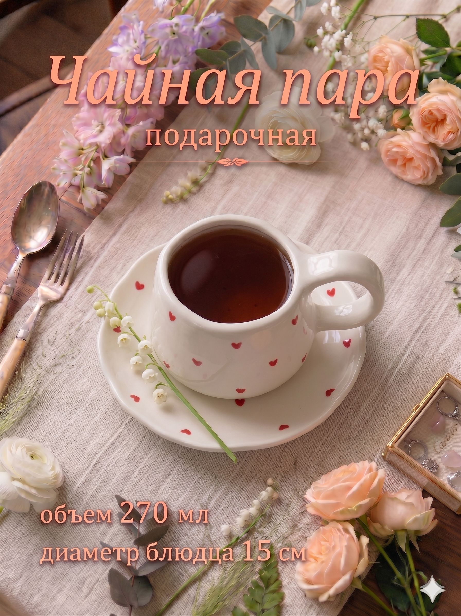Чайная пара, объем 270 мл, «Уютный дом. Сердечки», подарочная