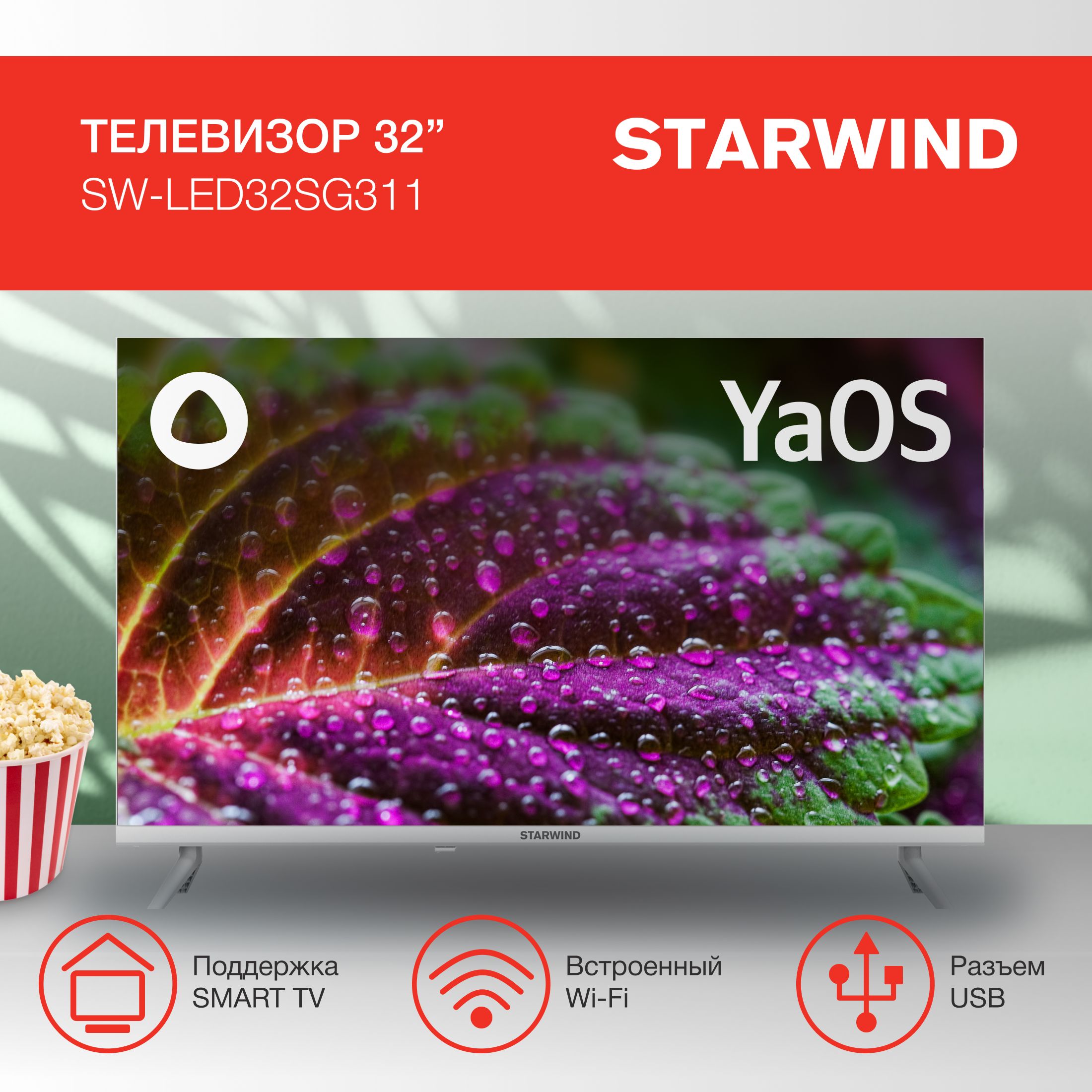 STARWINDТелевизорSW-LED32SG311Frameless32"HD,белый