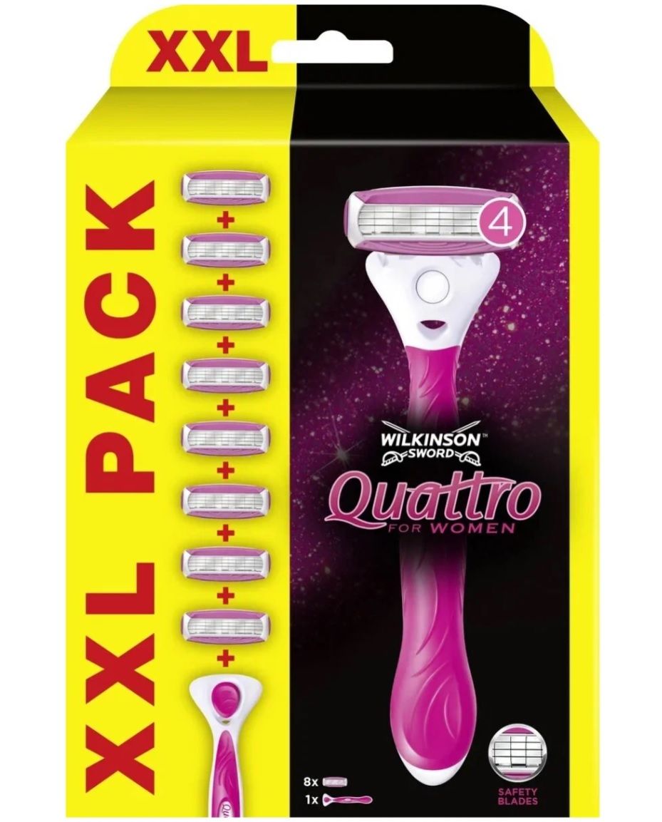 Бритвенный женский станок Wilkinson Sword Quattro for Women + сменные кассеты 8 шт.