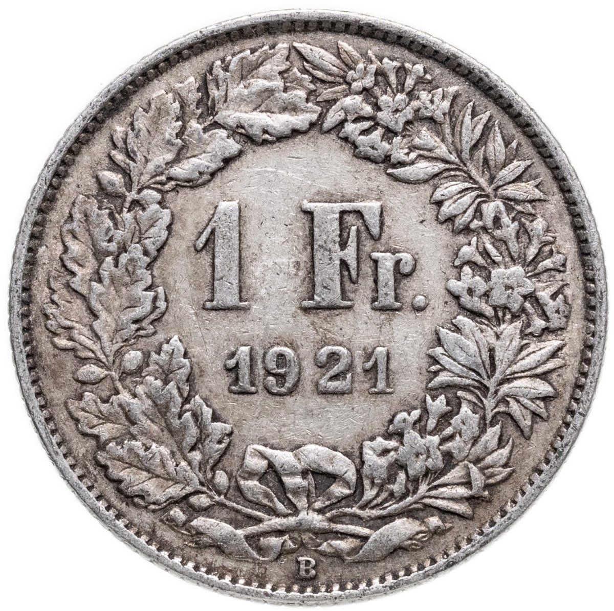 Швейцария 1 франк franc 1921, Серебро 835, в сохранности VF