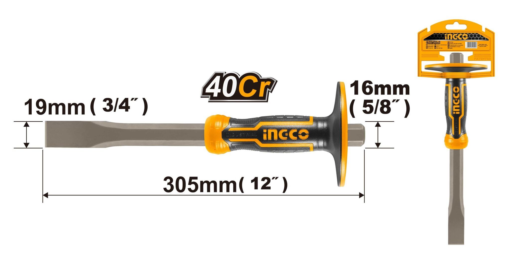 Зубило плоское с протектором INGCO 19х305х16 мм