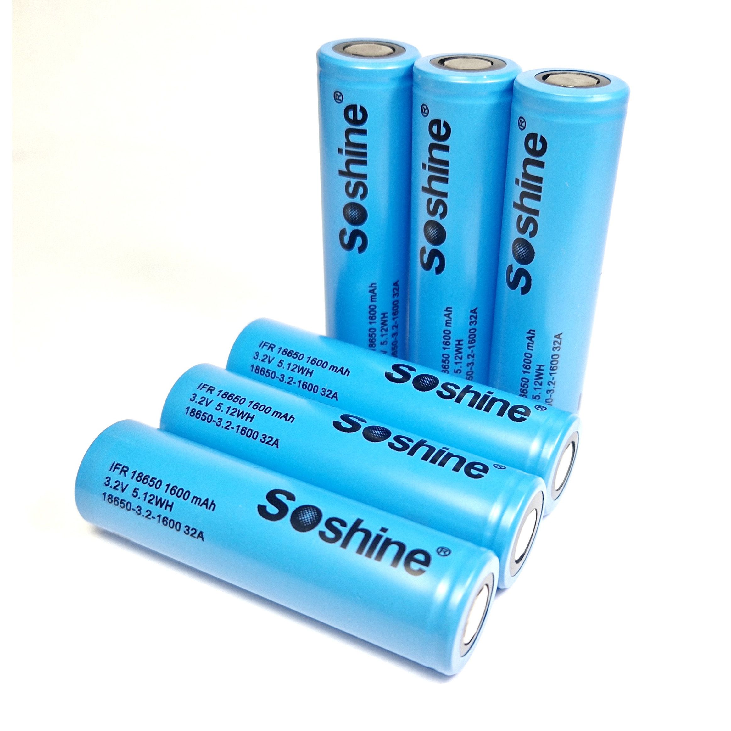 Аккумулятор(6шт)LiFePO4Soshine18650-3.2-1600(длина65мм,3,2/3,6В,1600мАч,18мОм)