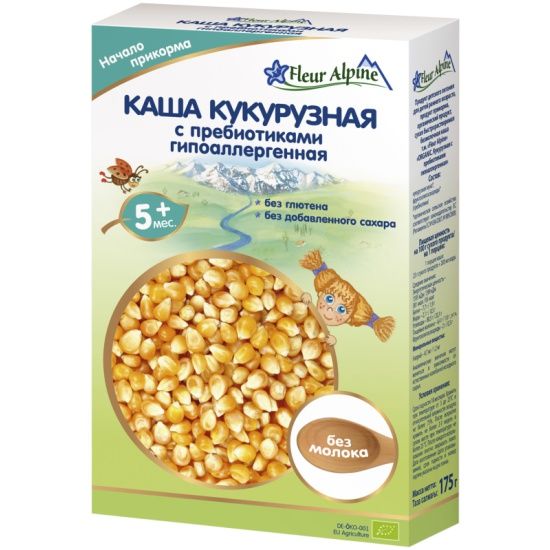 Каша Fleur Alpine безмолочная кукурузная с пребиотиками гипоаллергенная, с 5 месяцев, 175 гр.