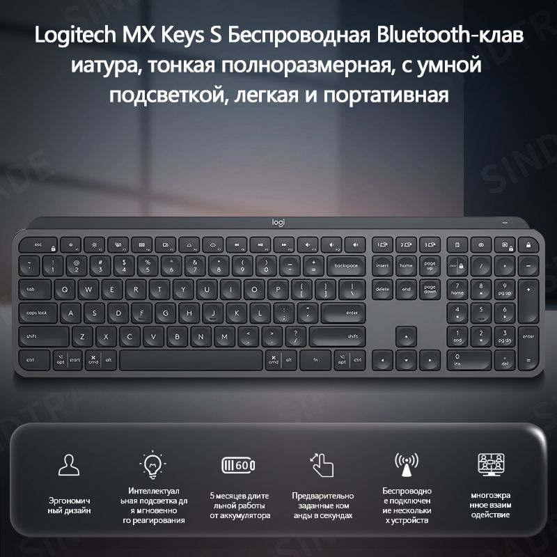 Logitech Клавиатура беспроводная MX KEYS S, Английская раскладка, черный матовый