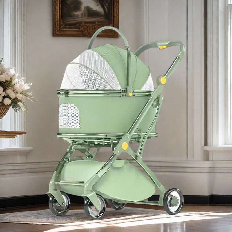 (Бесплатный дождевик) Коляска прогулочная для собак и кошек Bello, для мелких и средних пород (до 15 кг), складной, съемный, светло-зеленый