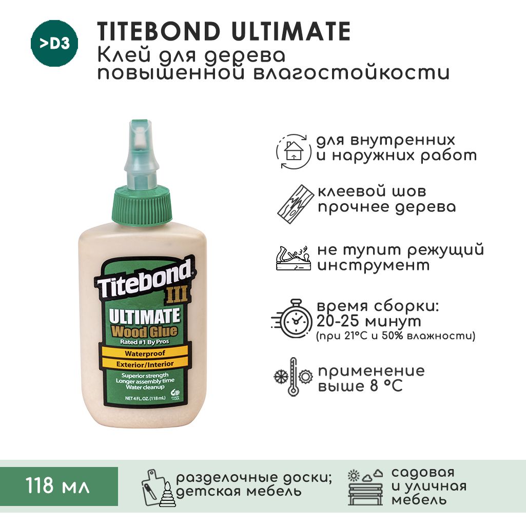 Клей для дерева Titebond III Ultimate Wood Glue Влагостойкий ПВА 118 мл