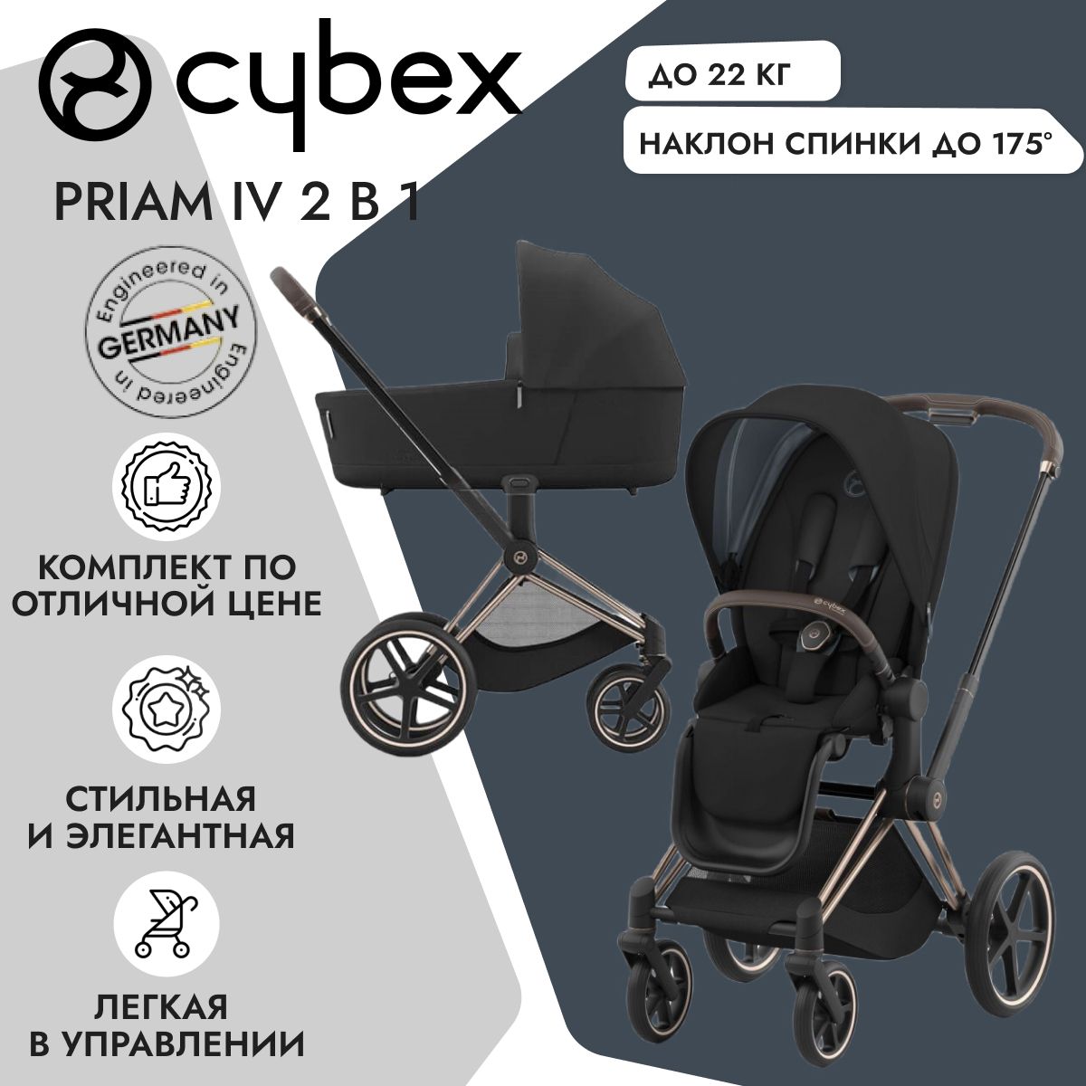 Cybex Priam IV 2 в 1 2024 шасси Rosegold/Sepia Black детская коляска Cybex Platinum