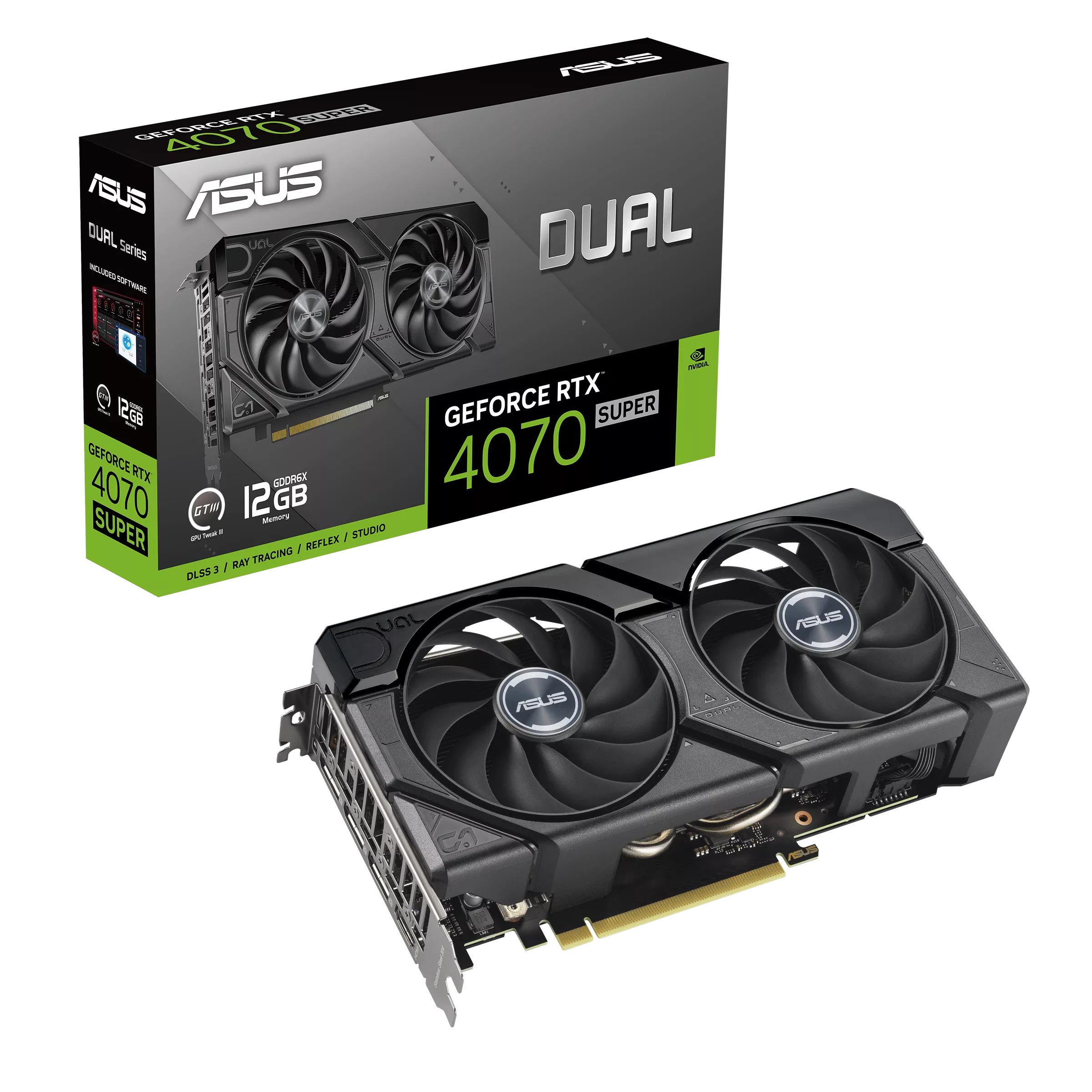 ASUSВидеокартаGeForceRTX4070SUPERDualEVOEdition12ГБ(DUAL-RTX4070S-12G-EVO)