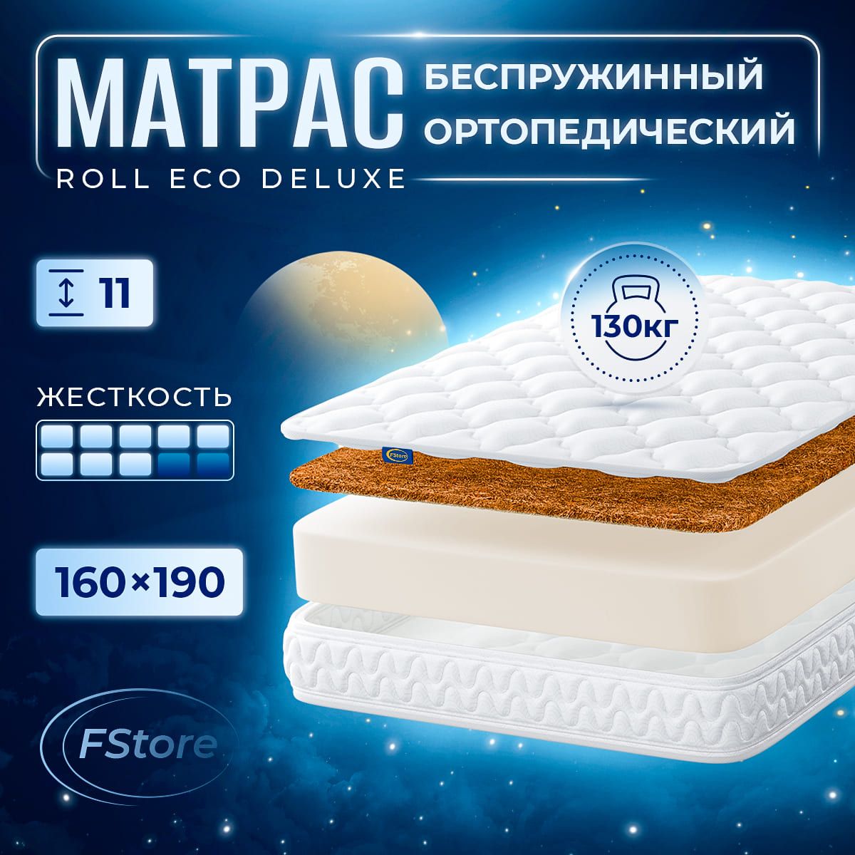 МатрасFStoreRollEcoDeluxe,Беспружинный,160х190см