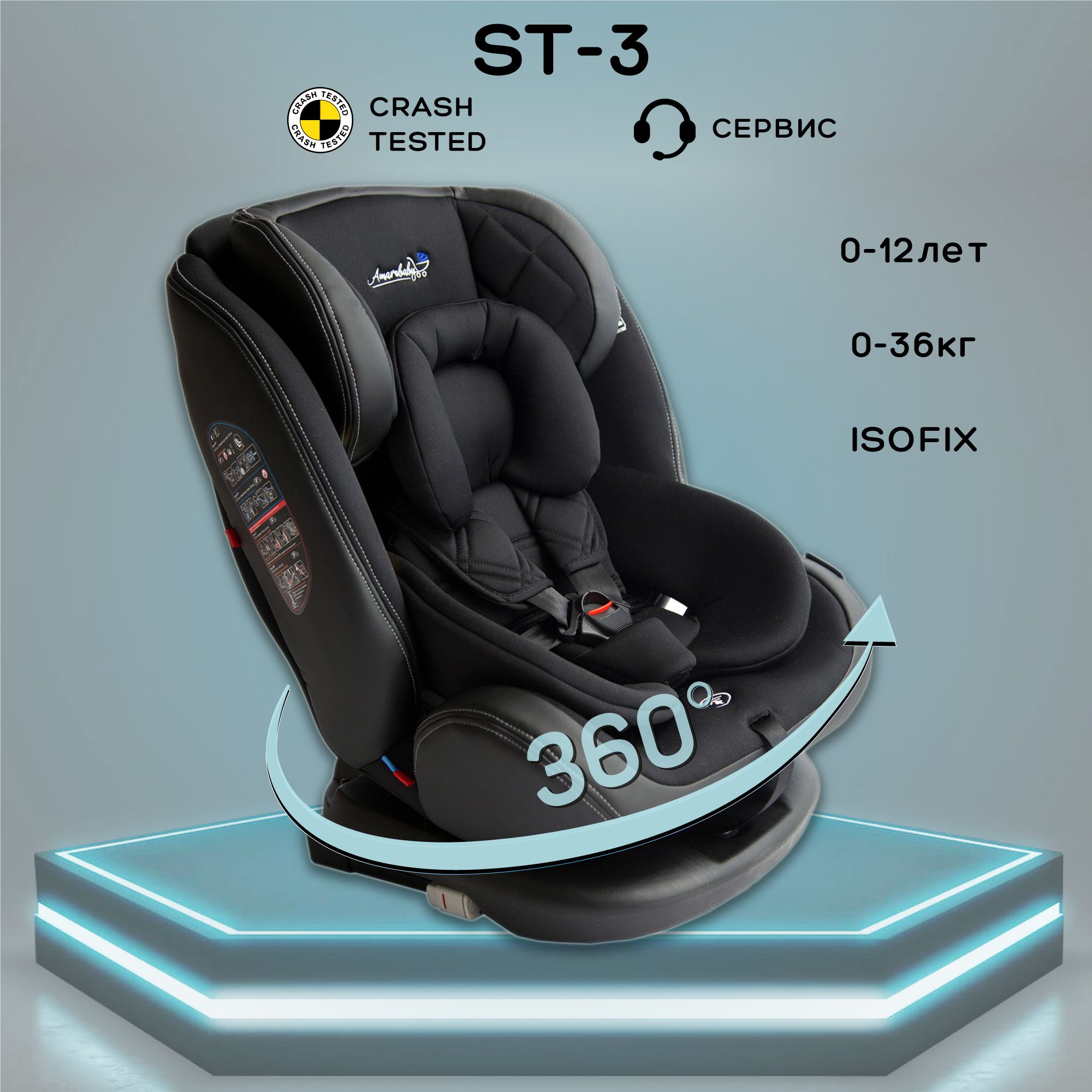 Автокресло детское, функция поворота кресла на 360гр. AMAROBABY ST-3,  Isofix класс D, группа 0+/1/2/3 (черный) - купить с доставкой по выгодным  ценам в интернет-магазине OZON (180327313)