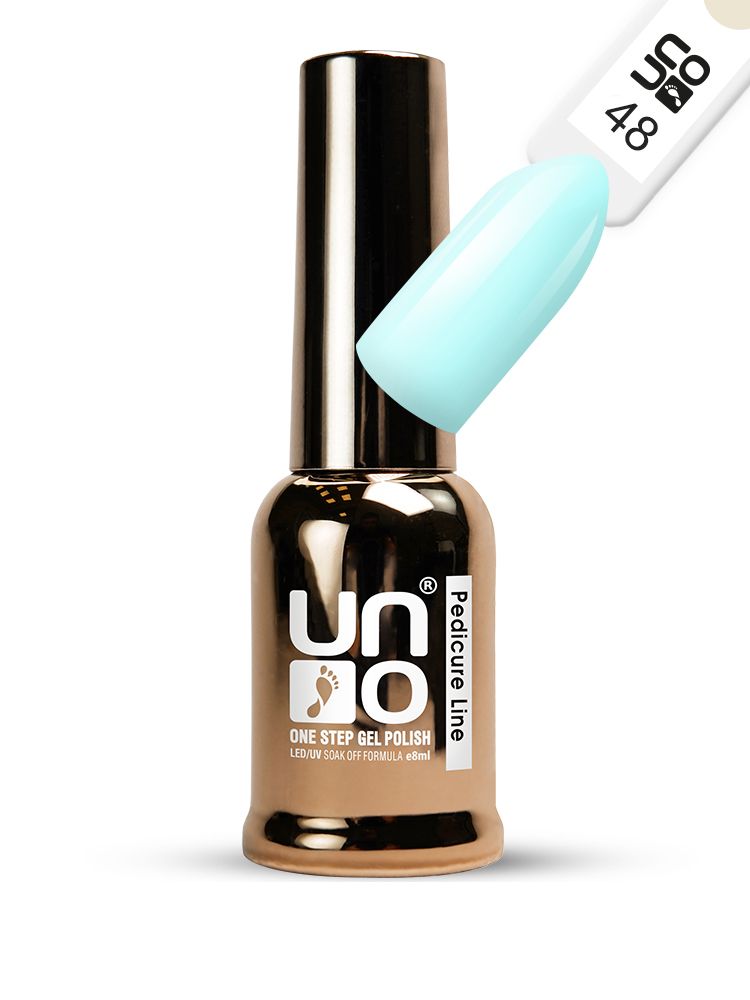 UNO, Однофазный гель лак ONE STEP PEDICURE LINE №48 голубой, 8 мл