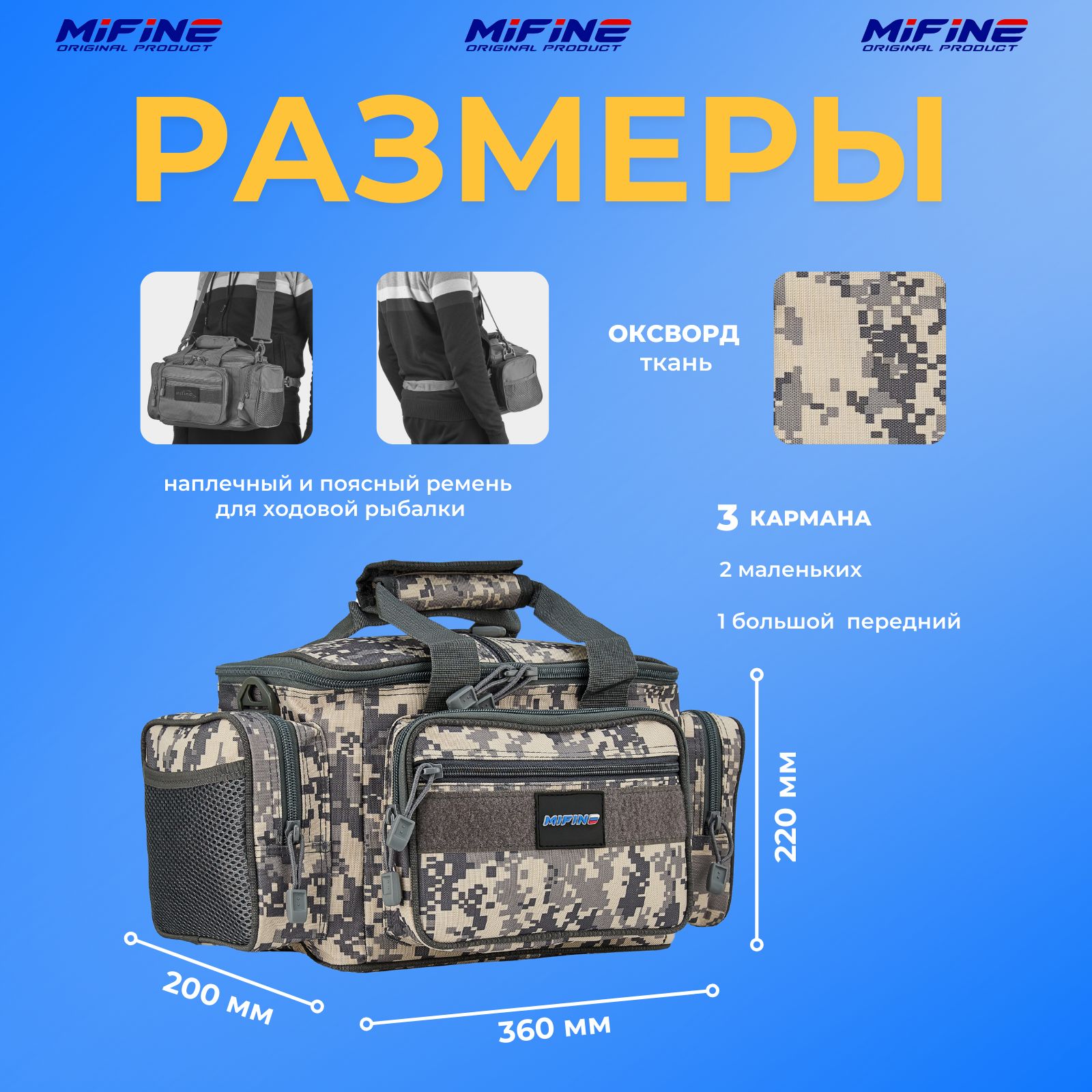 СумкарыболовнаяMIFINEFISHINGBAG(36x20x22)/15литров/ПИКСЕЛЬНЫЙЦВЕТ