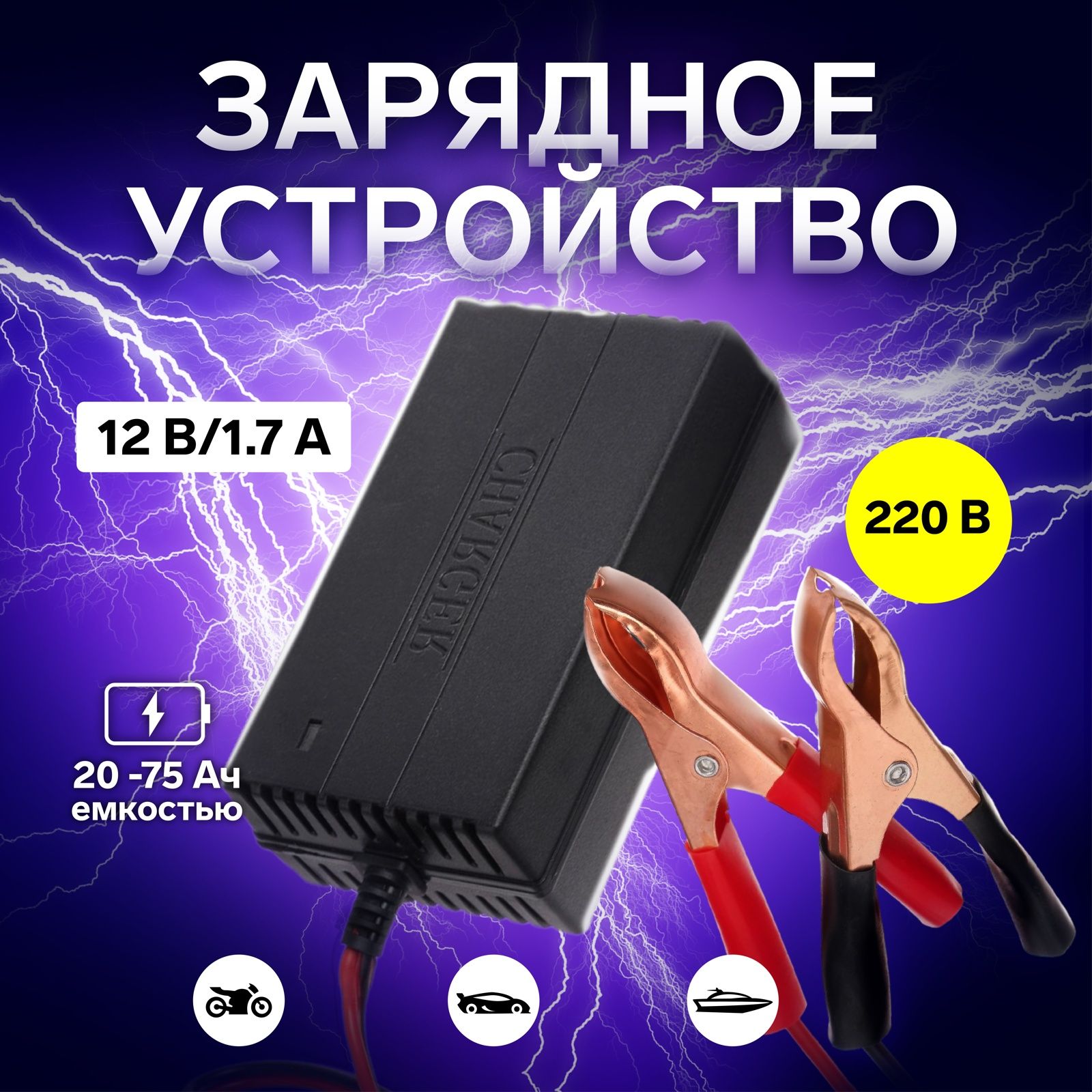 Пусковое зарядное устройство АКБ 12 В, 2 А, автомат, 220 В