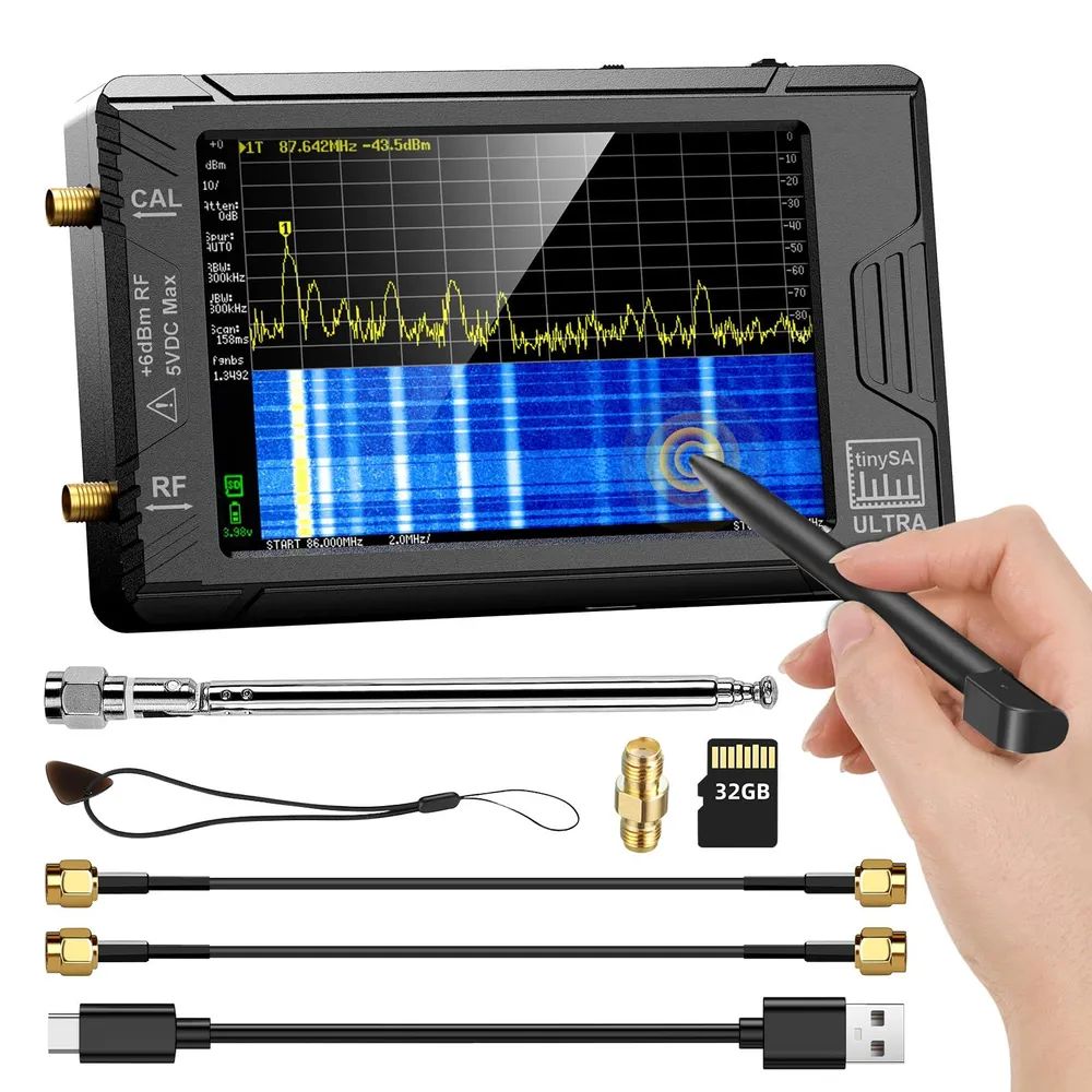 ПортативныйкрошечныйанализаторспектраTinySAULTRAс4-дюймовымдисплеем,радиочастотнымгенераторомот100кГцдо5,3ГГц,встроеннойкартойпамятина32ГБ/аккумуляторомемкостью3000мАч