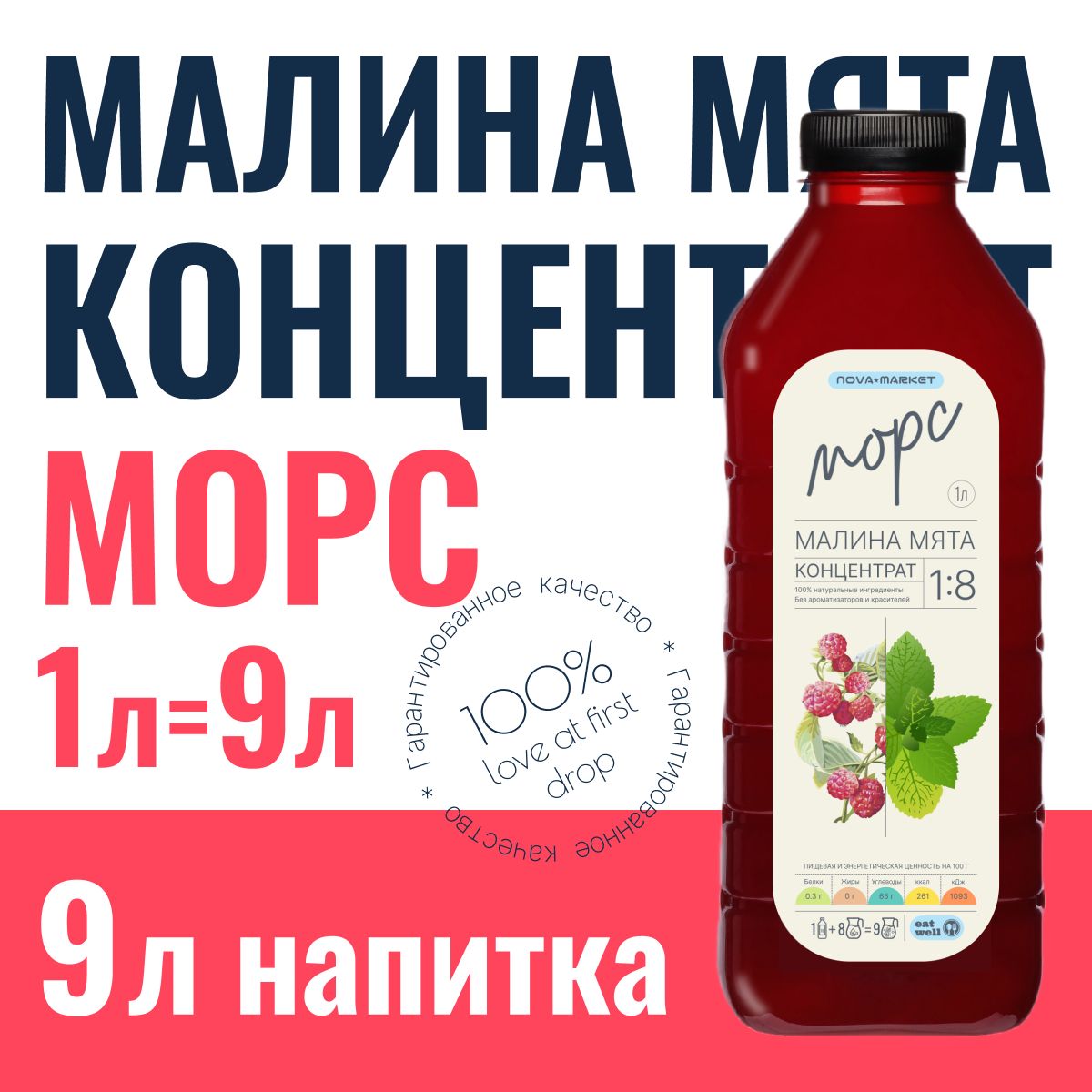 Морс Малина Мята, концентрат, сироп 1л