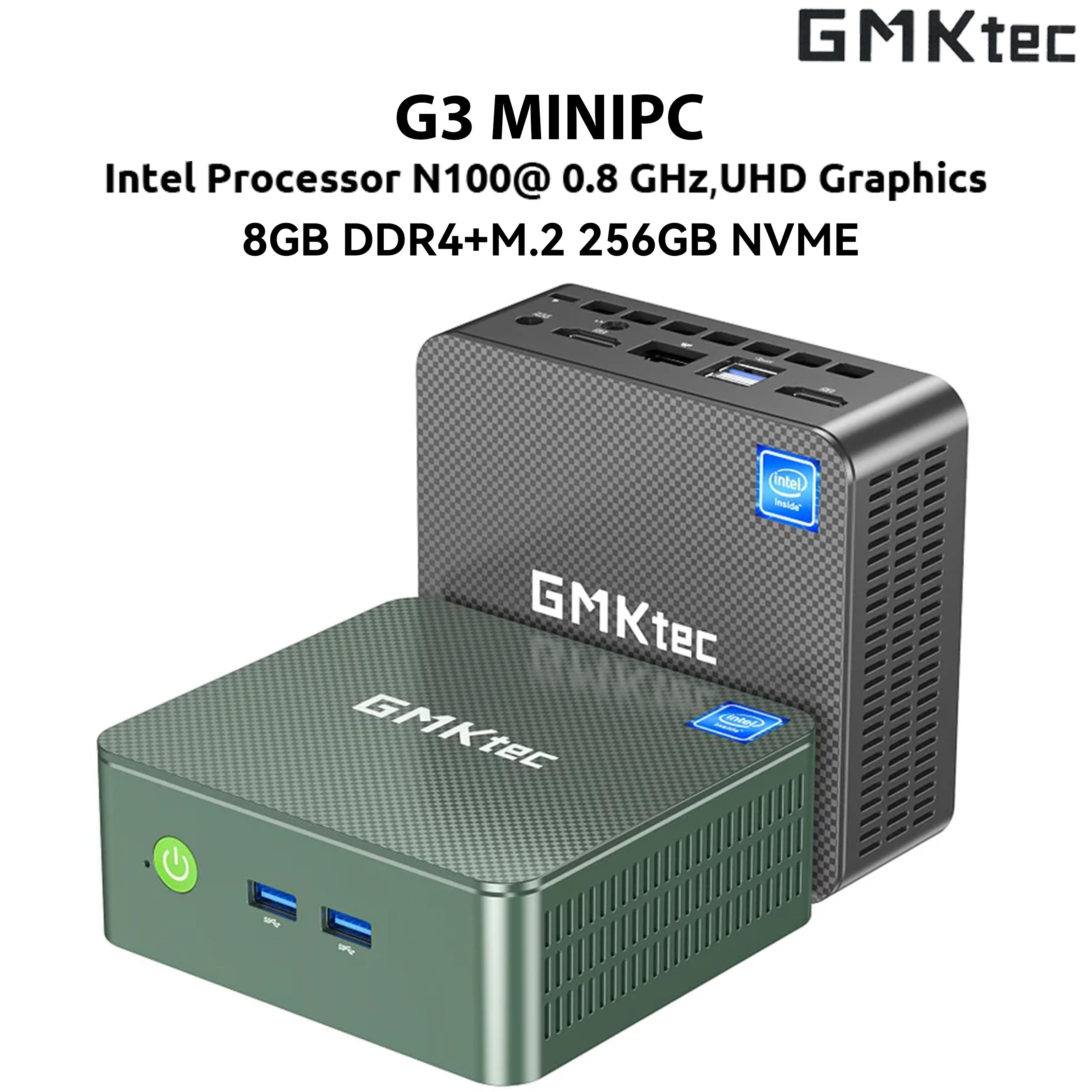 GMKtec Мини-ПК G3 (Intel Alder Lake N100, RAM 8 ГБ, SSD 256 ГБ, Intel UHD Graphics, Windows 11 Pro), зеленый