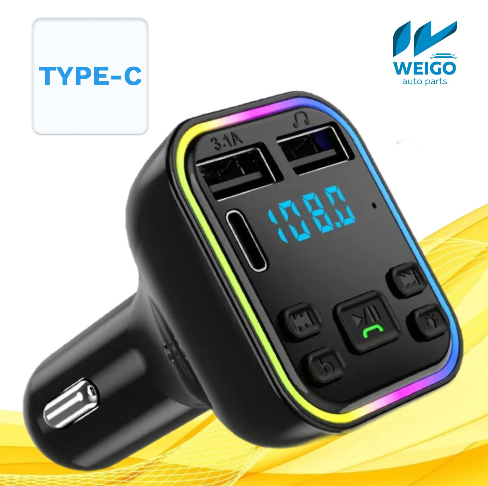 FM модулятор автомобильный BLUETOOTH USB, Type-C, RGB, BassBoost. FM трансмиттер фм G38