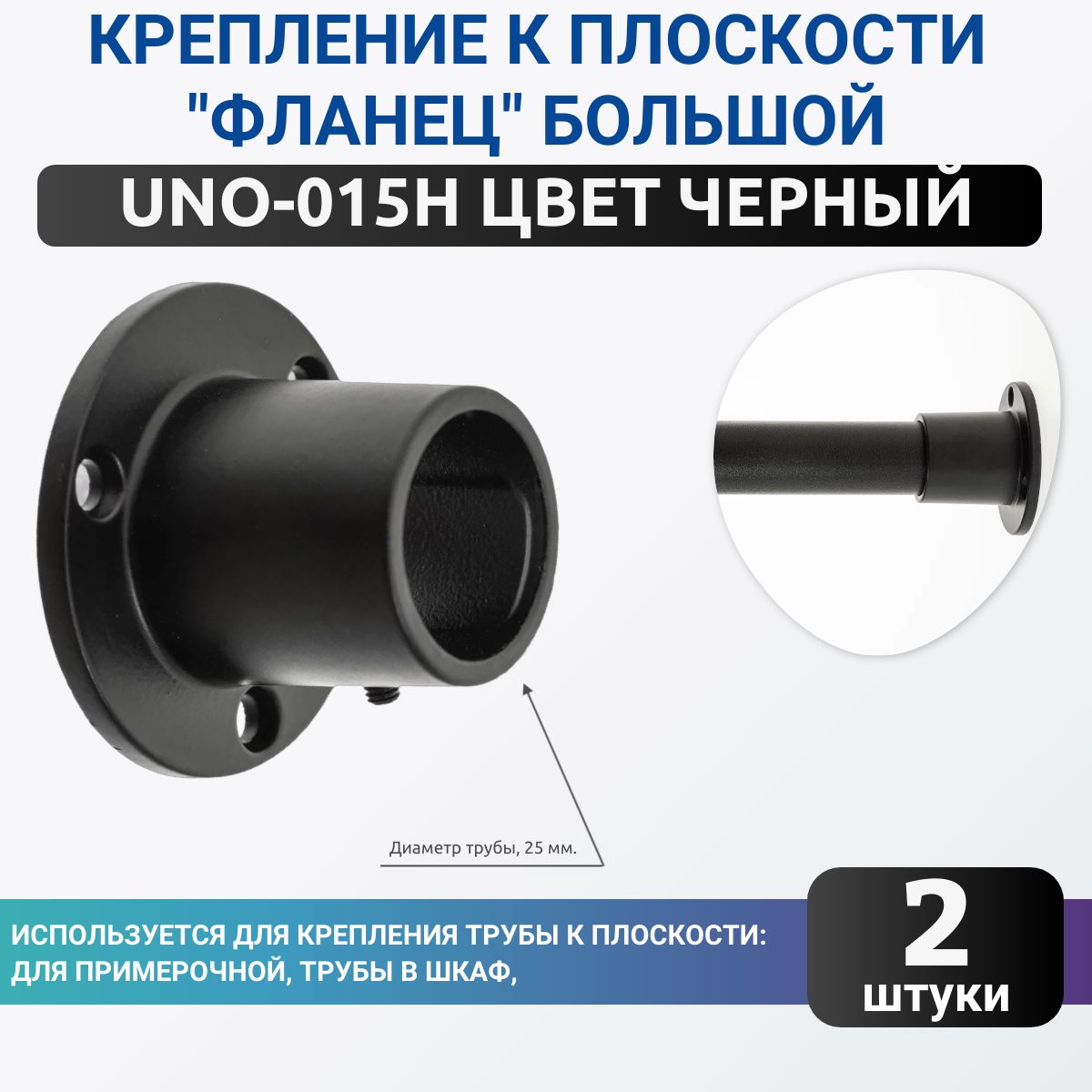 Фланец для трубы широкий, цвет черный, комплект 2шт. диаметром 25мм. Джокер