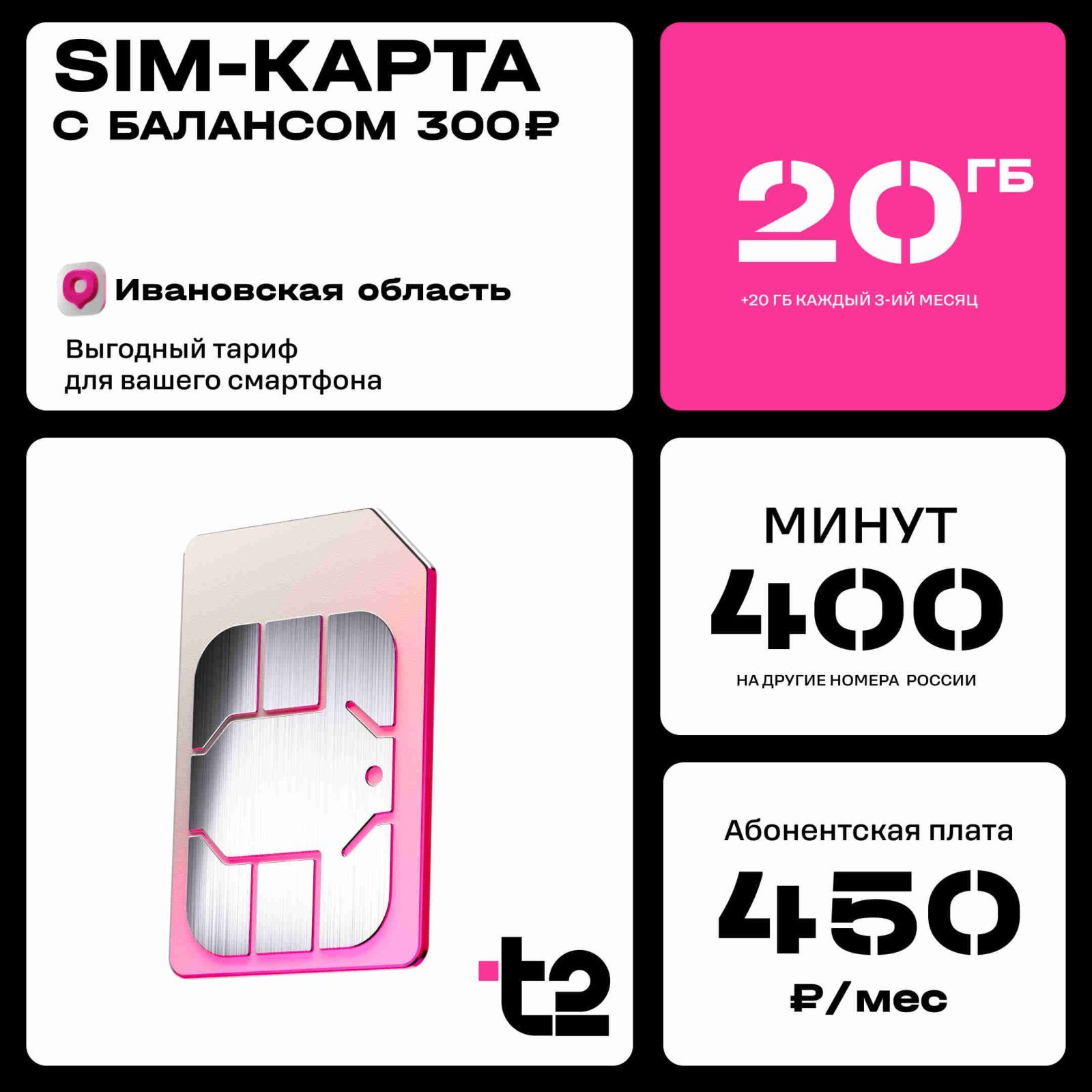 SIM-карта t2 "Мой онлайн", Ивановская область, Баланс 300 руб