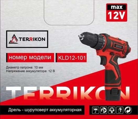 TERRIKON Дрель-шуруповерт, 12 В, 2 АКБ