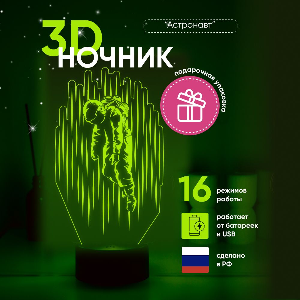 Ночник3DЛАМПАНОЧИ,светильник3ДКОСМОНАВТ