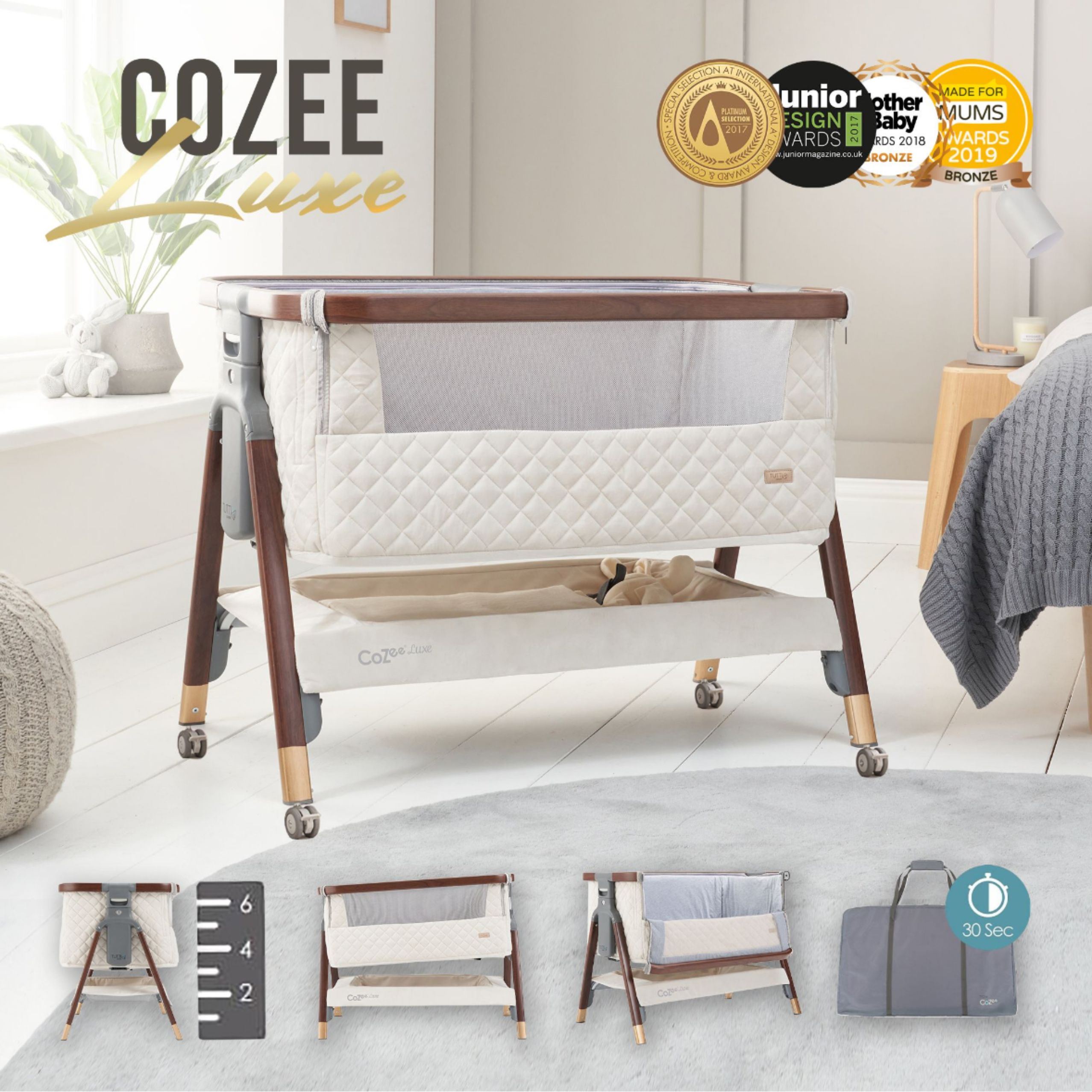 Колыбель приставная Tutti Bambini CoZee Luxe Walnut/Cream с колесами 211208/6506