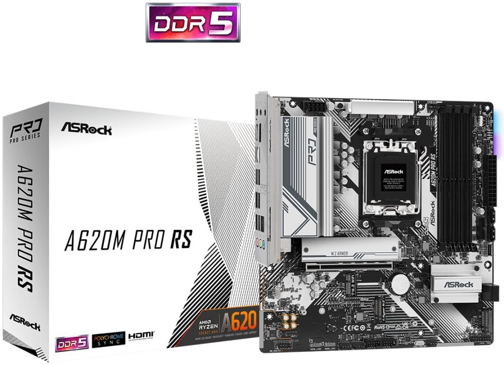 Материнская плата сокет AM5, DDR5, Micro-ATX, AMD A620, ASRock A620M PRO RS