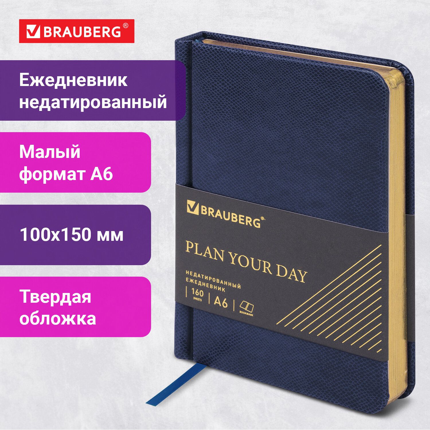 Ежедневник-планер(планинг)/записнаякнижка/блокнотнедатированныйМалыйФормат100x150ммА6BraubergIguanaподкожу,160листов,синий