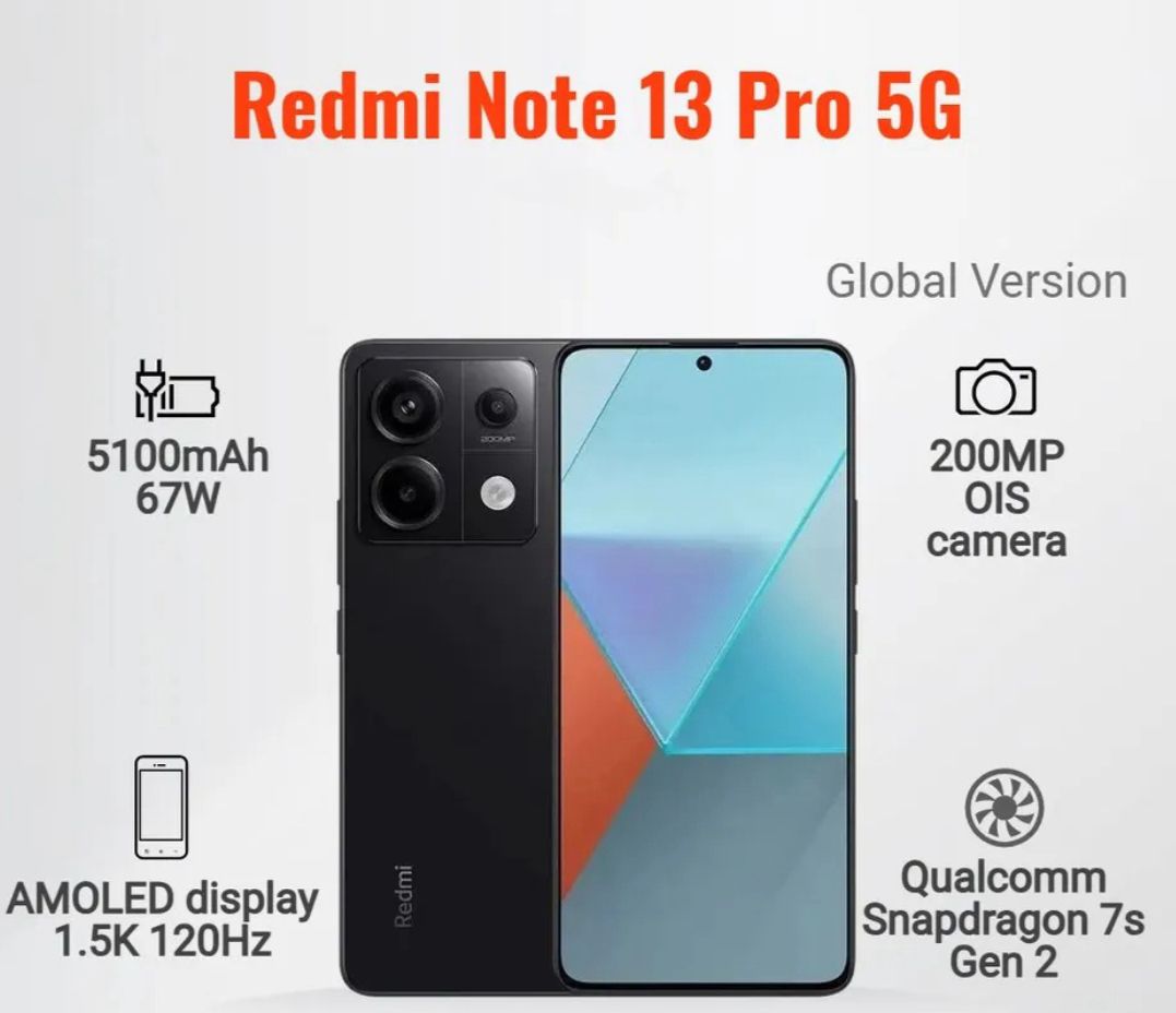 XiaomiСмартфонRedmiNote13Pro（Русский,Google,Dual-SIM）12/512ГБ,черныйматовый,черный