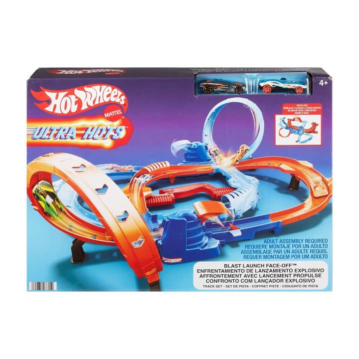 Набор гоночных треков Hot Wheels Ultra Hots Blast Launch с двумя игрушечными машинками в масштабе 1:64; HXR71