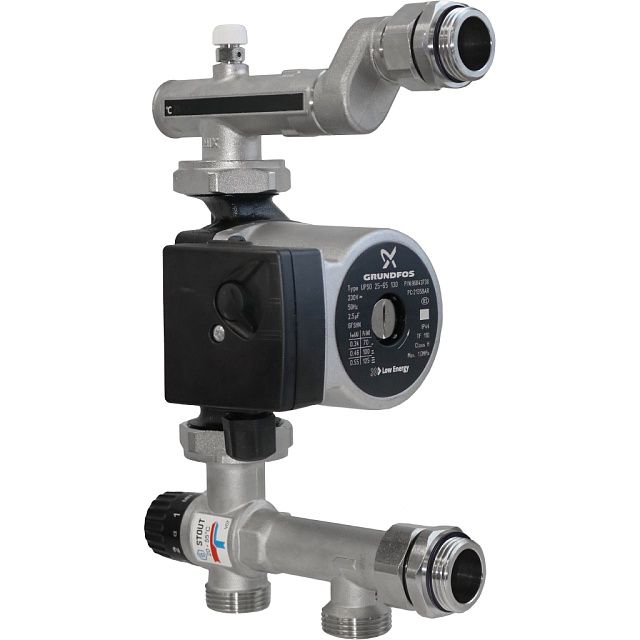 Насосно-смесительный узел с термостатическим клапаном 20-55C, с насосом UPSO 25-65, 130 mm