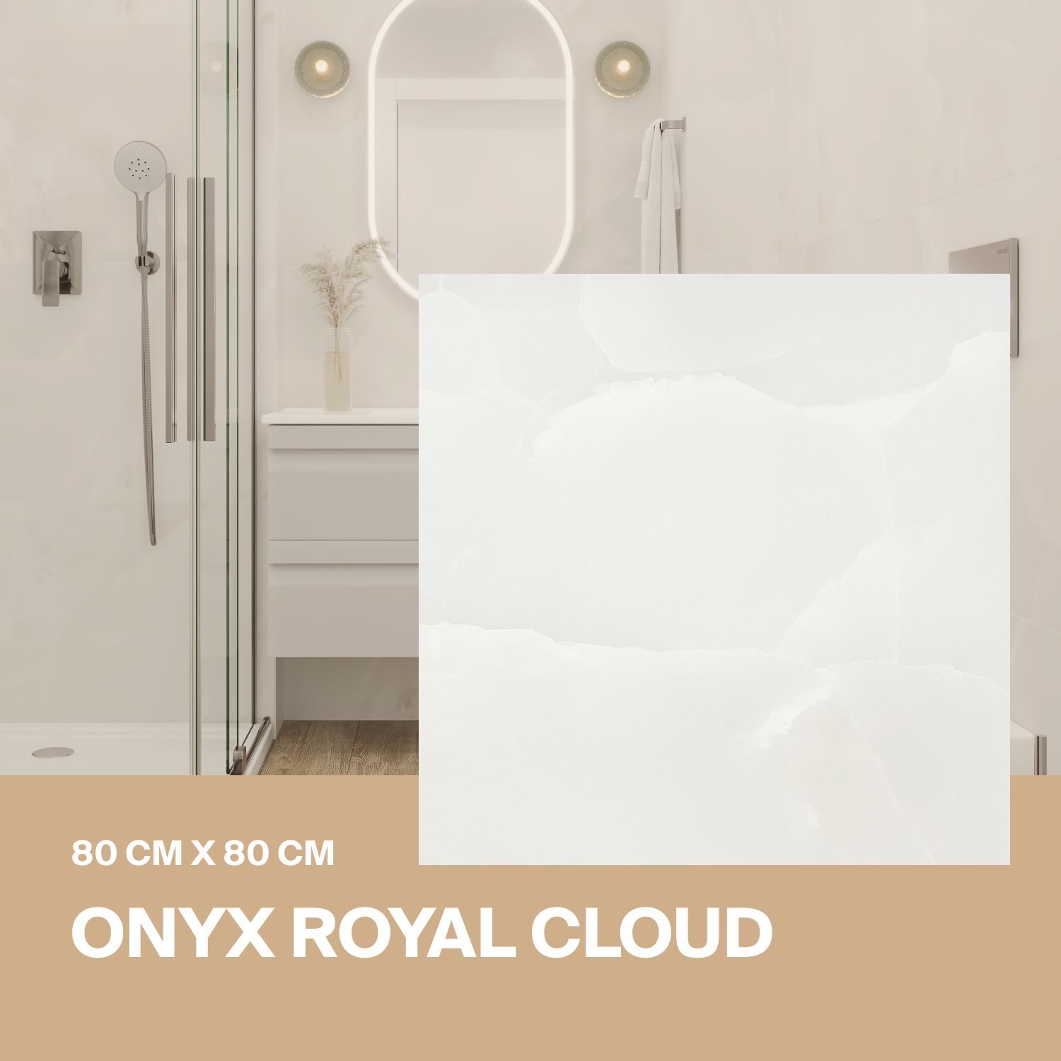 Керамогранит Ceradim Onyx Royal Cloud светло-серый 80х80 Полированный в упаковке 1,92м2 (3 плиты)