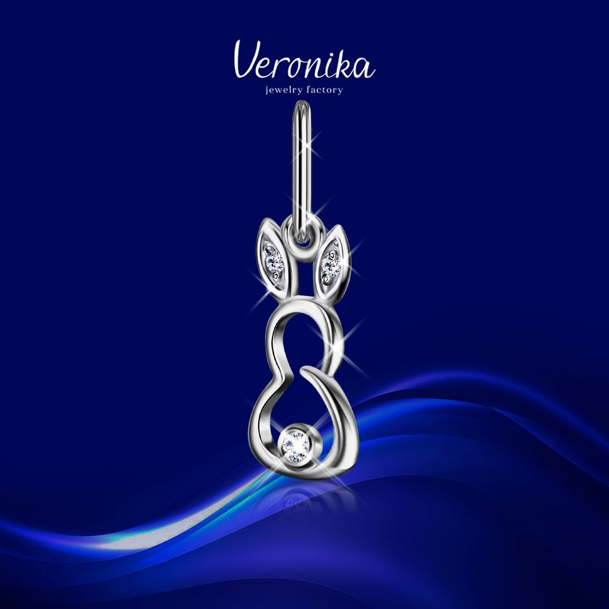 Подвеска серебро 925 пробы, серебряный кулон заяц с фианитом Veronika jewelry factory