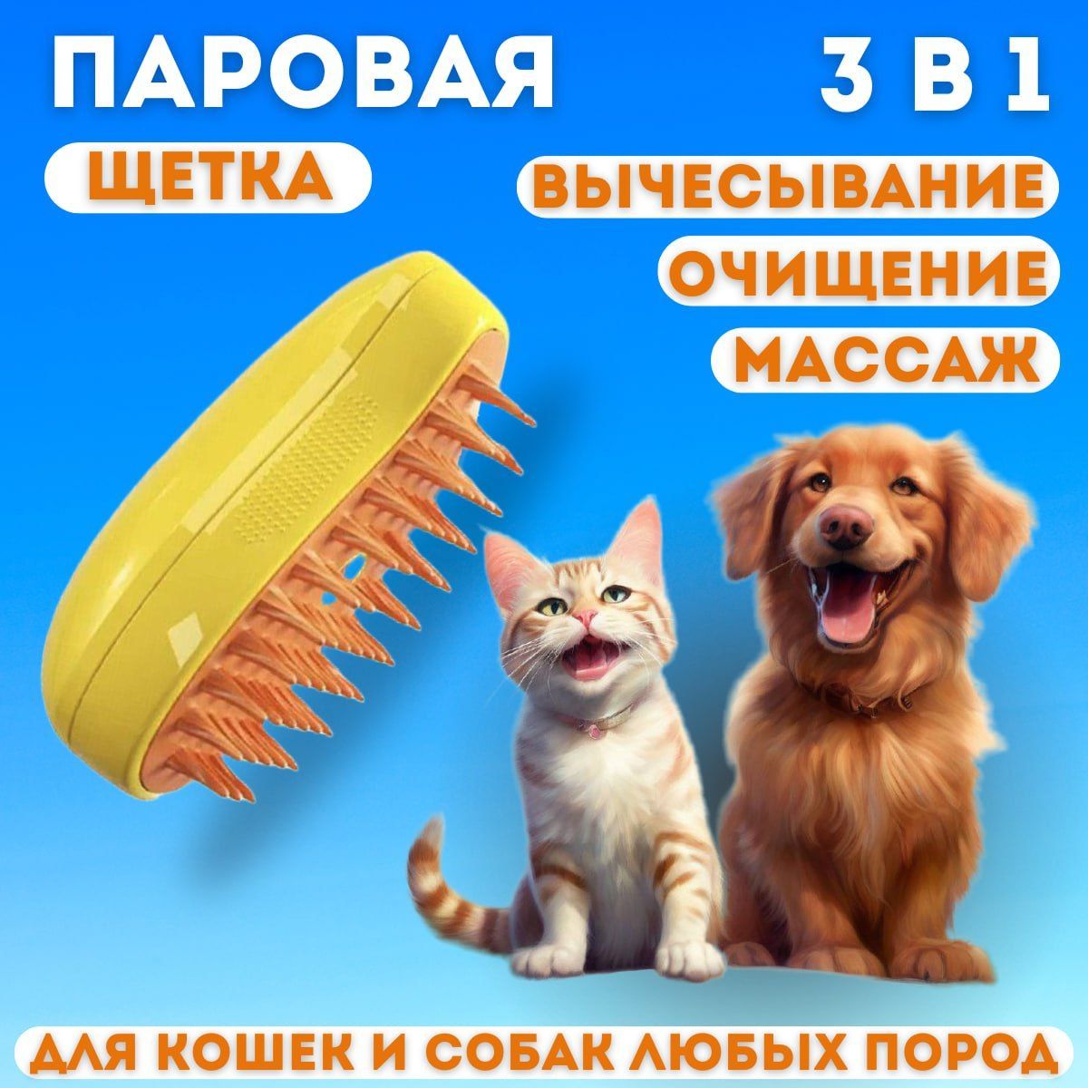 Паровая щетка для кошек и собак / Расческа/ Дешеддер